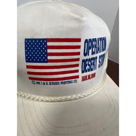 Vintage Operation Desert Storm White Adjustable Hat 1991 USA Flag PrintX3 - Picture 2 of 5